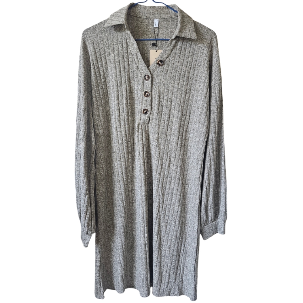EKOUAER Long Sleeve Ribbed Knit Collared Sleep Dress Loungewear
